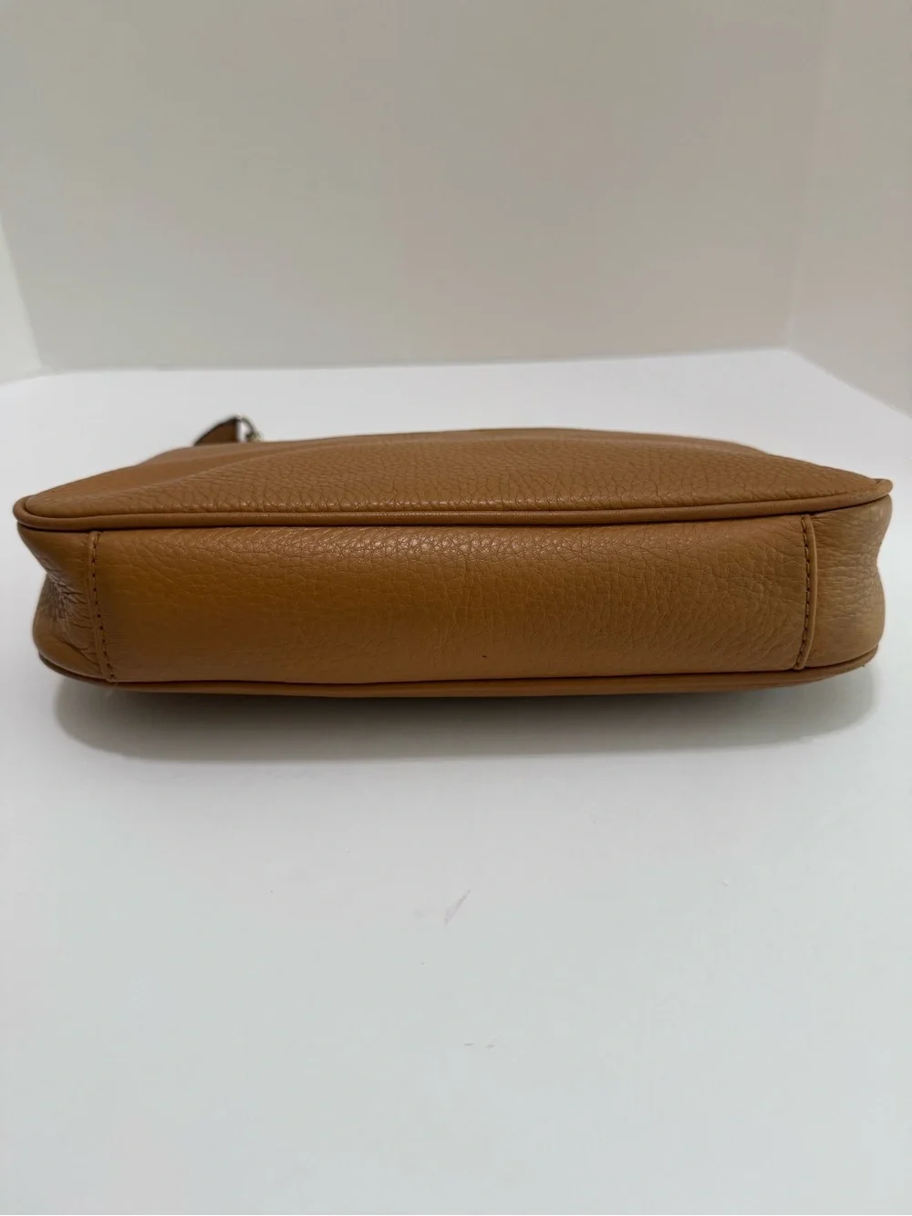 Michael Kors Fulton 38S3XFTF1L Tan Pebbled Leather Small Flap Chain Shoulder Bag